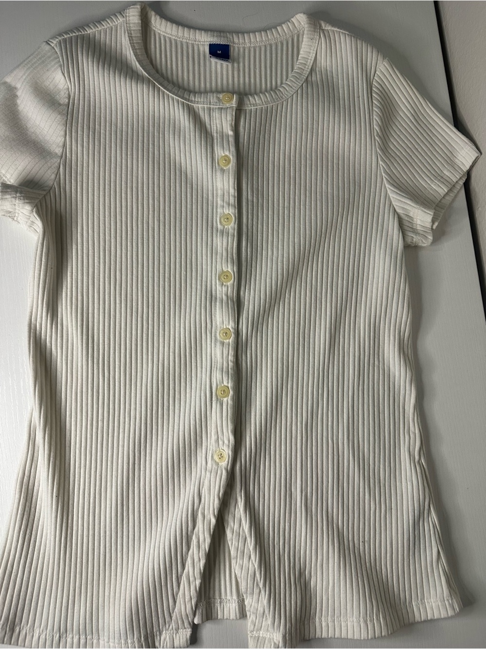 Women’s Cream Ribbed Button-Front Top